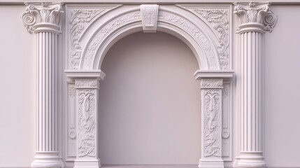 Fototapeta premium Realistic 3D vector illustration of ancient Roman archway made of white clay with decorative ornaments, like Greek stone pillar of temple building door or window decor.
