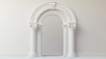 Fototapeta premium Realistic 3D vector illustration of ancient Roman archway made of white clay with decorative ornaments, like Greek stone pillar of temple building door or window decor.