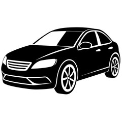 Fototapeta premium Car silhouette vector on a white background for mugs, books, or digital prints. A simple yet effective design for various creative uses.