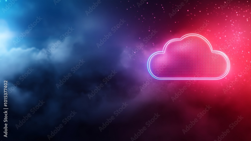 Aufkleber a vibrant neon cloud design shines with red and blue hues, set against a dark gradient background, s