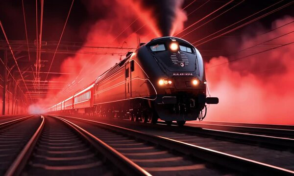 Amazing red train animation. 4k video seamless looping background. generated with AI
