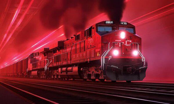 Amazing red train animation. 4k video seamless looping background. generated with AI