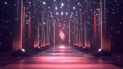 A dazzling stage backdrop featuring awards graphics, with elegant lights and a modern design. This luxurious template is perfect for corporate events or award shows.