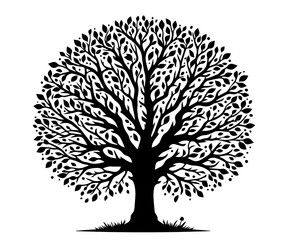Tree and leaves silhouette vector, isolated on white background, nature environment