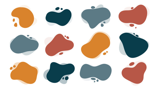 Ensemble de formes abstraites automales - &Eacute;l&eacute;ments g&eacute;om&eacute;triques arrondis et color&eacute;s - Formes fluides, et dynamiques - Collection de bulles aux formes simples et douces - Motifs ronds pour d&eacute;coration 