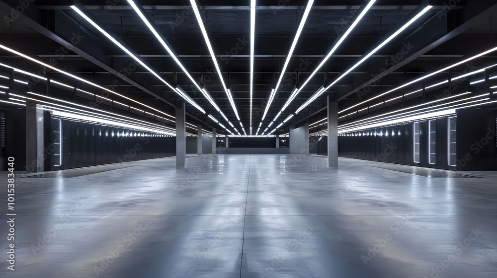 Aufkleber high-tech indoor shooting range with futuristic led lighting and interactive screens. concept of mod