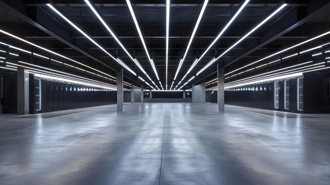 High-Tech Indoor Shooting Range with Futuristic LED Lighting and Interactive Screens. Concept of Modern Firearm Training, Technological Advancement, Shooting Precision