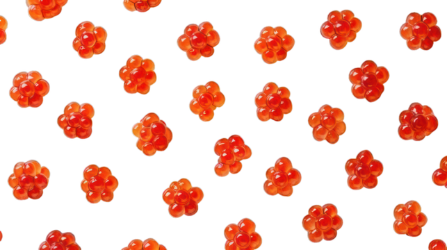 An image of a pattern of red caviar on a transparent background. Red hues emphasize themes of luxury and gastronomy, symbolizing delicacy and sophistication