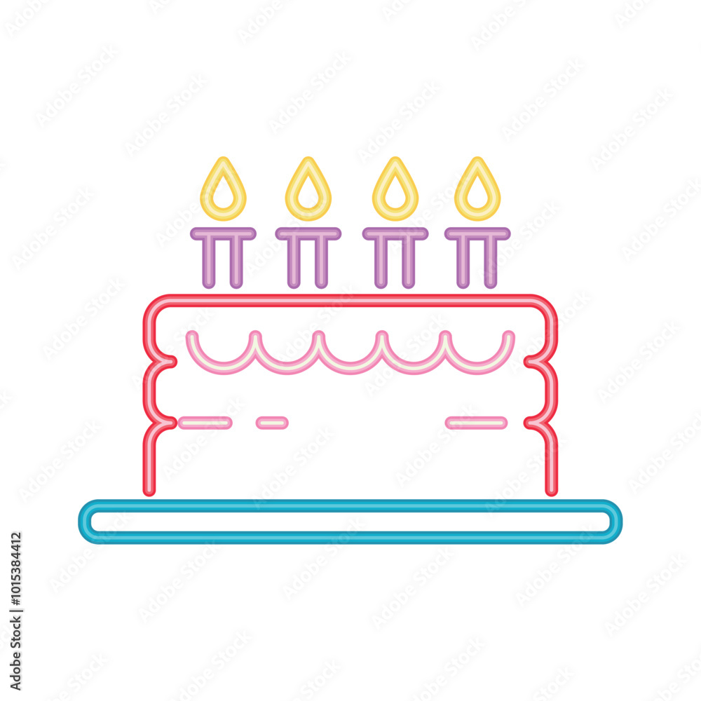 Sticker neon cake with candles for birthday