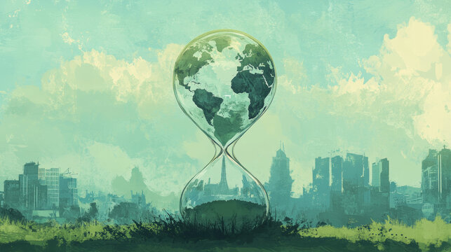 "A conceptual illustration featuring the world inside an hourglass, symbolizing the passage of time and its impact on global events."






