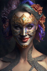 Femme masqué de carnaval, déguisement traditionnel vénitiens 