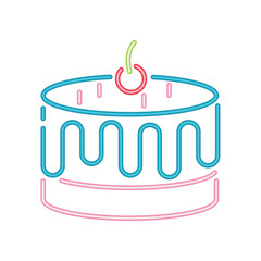 birthday cake and fruit neon design