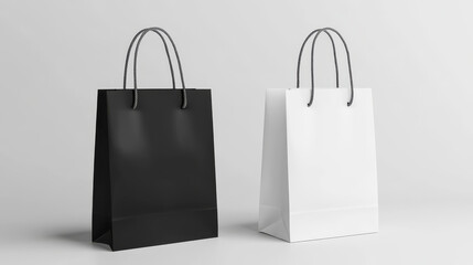 A realistic 3D drawing of a white and black paper bag with a handle. It's perfect for showing how your products would look in a shopping bag, especially for food.