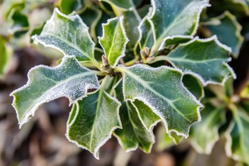 Frost-covered green leaves: winter's icy touch on nature's beauty
