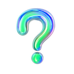 Iridescent Question Mark 3D Render. Illustration.on transparent, white background, isolate PNG