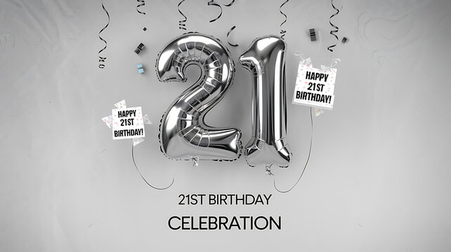 Silver Balloons and White Cards Celebrate 21st Birthday 
