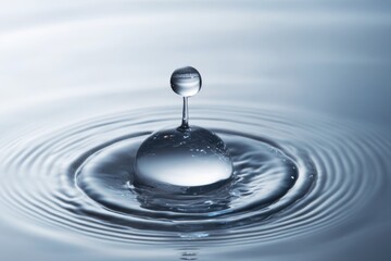 Serene water droplet splashing on calm surface of a still pond