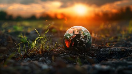 Planet earth at sunset climate change, global warming, environmental impact concept