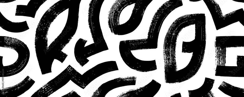 Aufkleber abstract geometric seamless pattern with bold lines and brush drawn shapes.