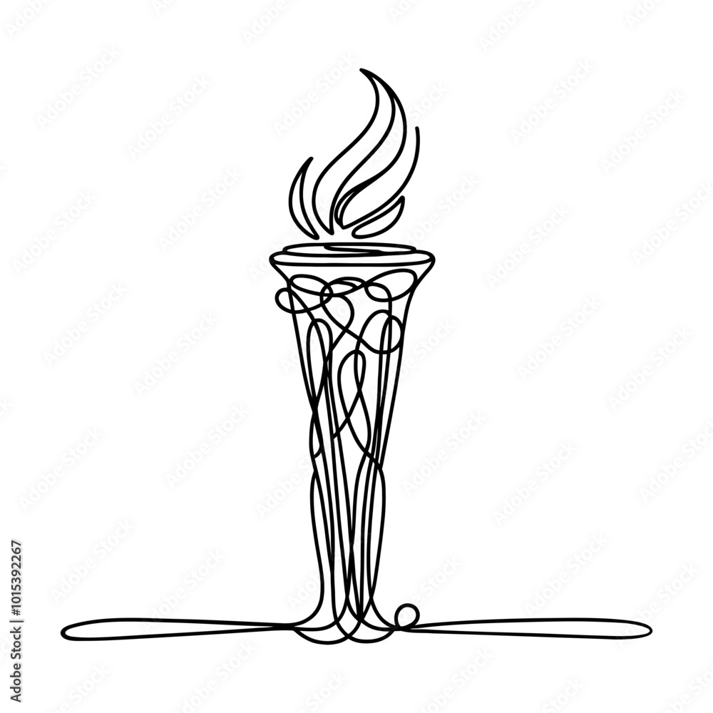 Poster continuous line drawing of the olympic torch. single line drawing of the olympic torch. line art of 