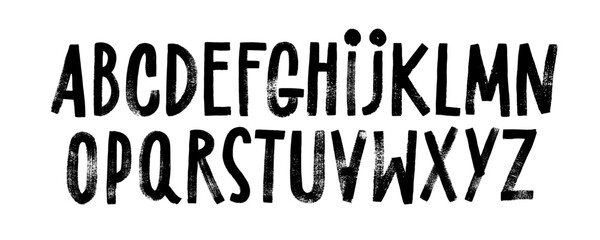 Grunge brush drawn capital letters. Punk style alphabet with bold letters. Dirty textured vector font.