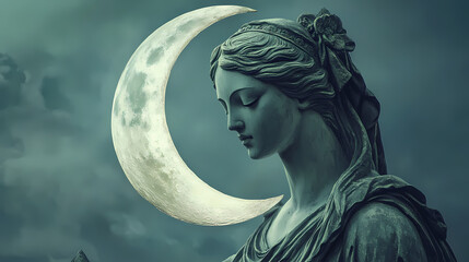 Obraz premium Moon goddess statue. Moon Goddess. Illustration