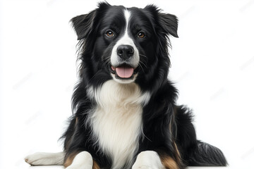 Fototapeta premium Border collie sitting on white background. Cute dog portrait background image.