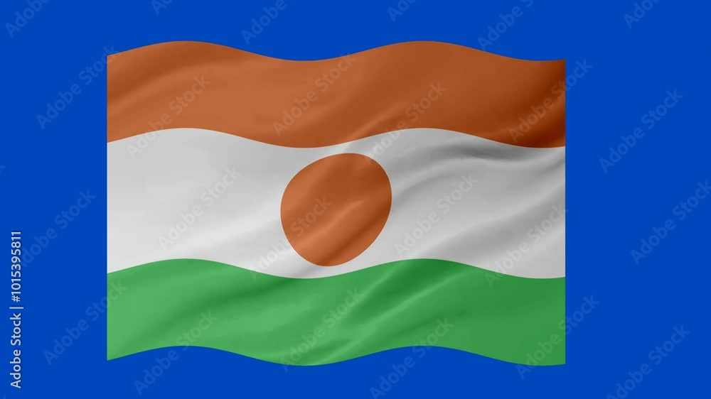Poster niger waving flag loop animation with glowing 3d shade isolated on blue background