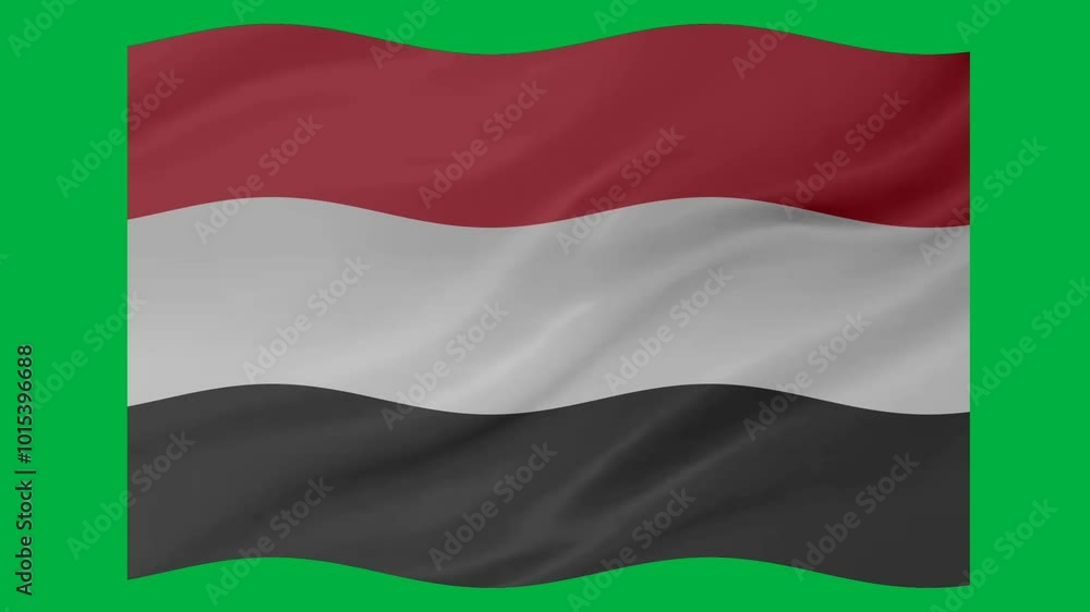 Aufkleber yemen waving flag loop animation with glowing 3d shade isolated on green background