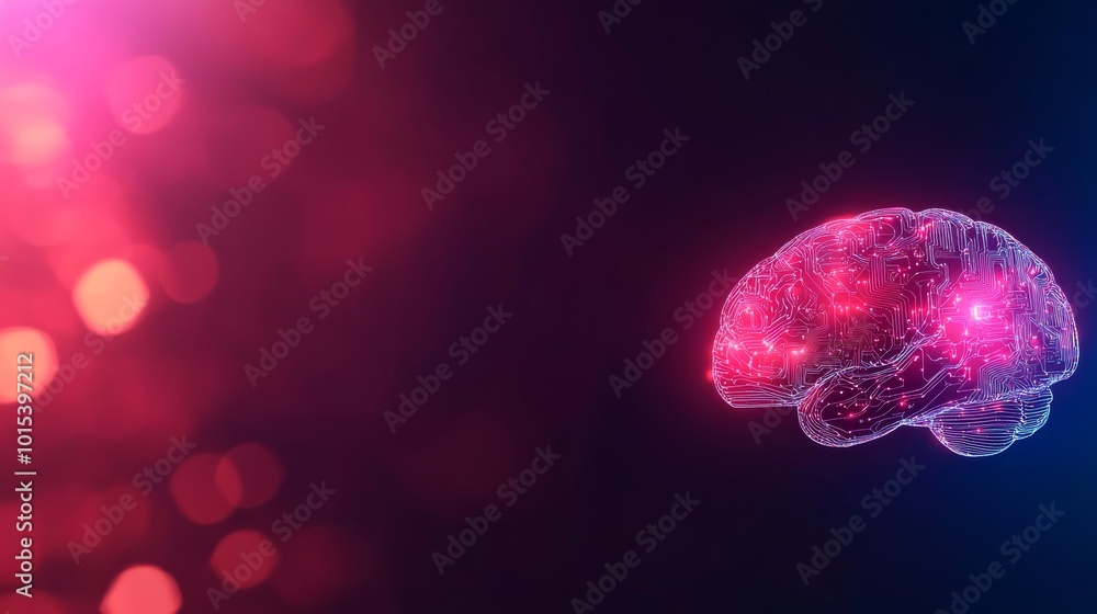 Poster a close-up view reveals a vibrant digital brain connected to a network of electric blue and red circ