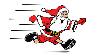 Running fast Santa Claus. Character for New Year card, banner or poster. Vector on transparent background.