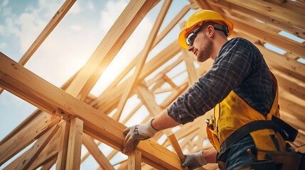 A portrait of a carpenter building wooden frames for a construction project.