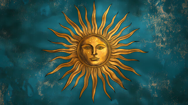 The sun: the flag of argentina as a symbol of sun worship - visualize the flag of argentina with its sun symbol, symbolizing the inca sun god inti and the belief in sun worship. Sun God. Illustration
