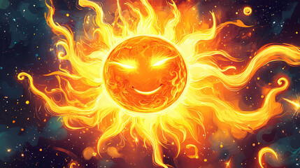 Solar system cooking recipe illustration. Sun God. Illustration