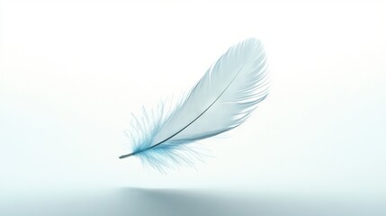 Obraz premium White feather floating in blue sky with feather reflection on water below