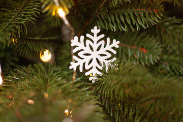 Christmas tree decoration snowflake on the Christmas tree