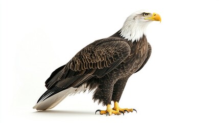 Fototapeta premium A bird of prey in sharp focus against a white background, accompanied by a black-and-white depiction of the same species on its right