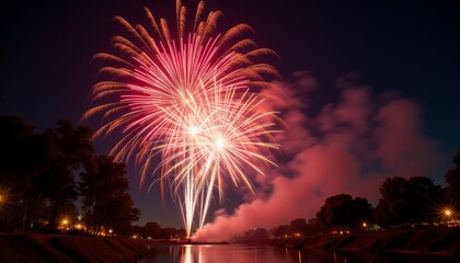 Colorful fireworks display illuminating night sky over water