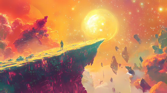 Vibrant cosmic saga - a hero's journey. Heros Journey. Illustration