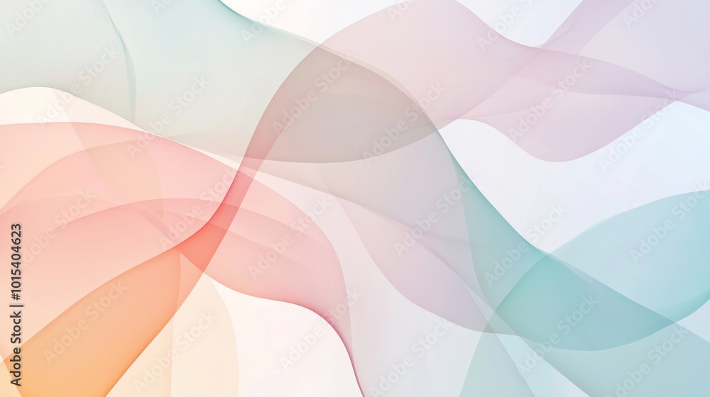 Poster abstract background with pastel colored waves flowing and blending on white background, creating a s