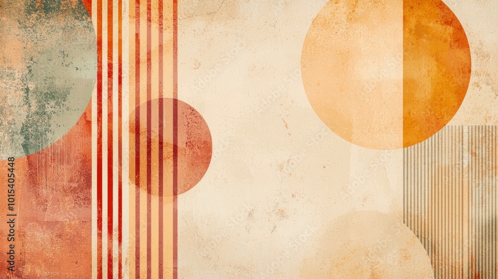 Poster abstract background featuring a modern design of colorful circles and vertical bands on a grunge sty