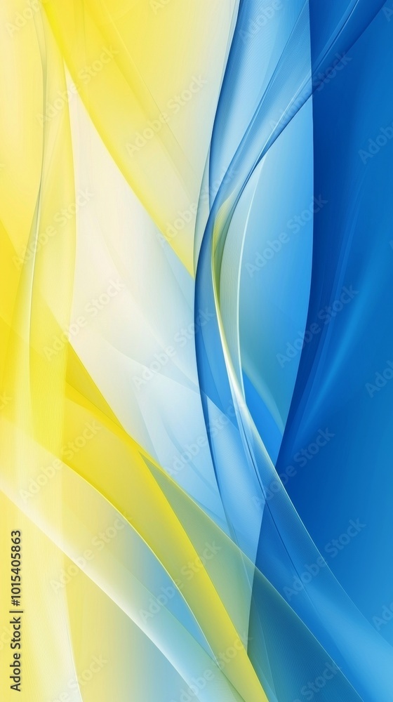 Poster blue and yellow waves blend smoothly, creating a vibrant abstract background with space for text. el