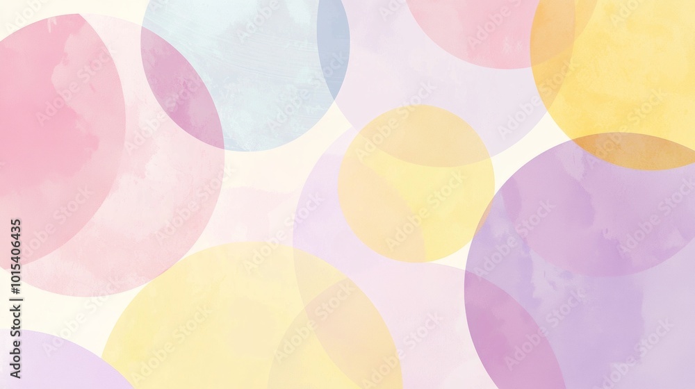 Poster soft pastel circles overlap in a dreamy gradient background, creating a modern and minimalistic look