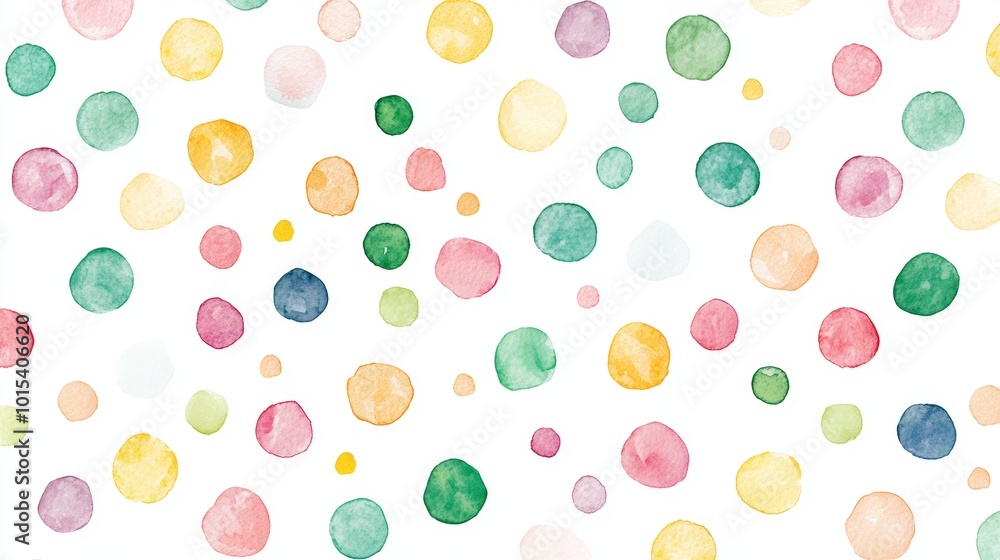 Poster colorful watercolor polka dots on white background create a cheerful pattern perfect for any project