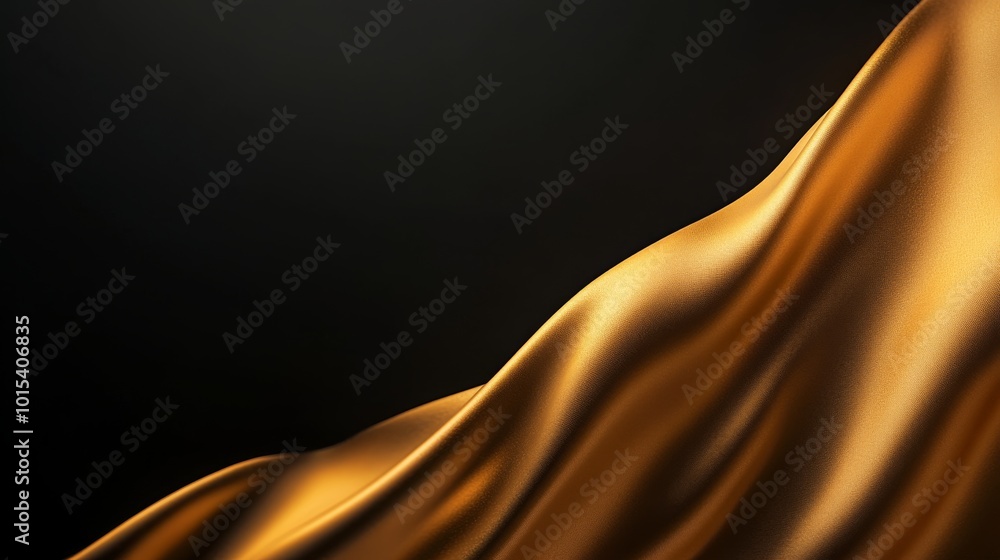 Poster golden waves undulate gracefully against a rich black backdrop, casting soft shadows and reflecting 