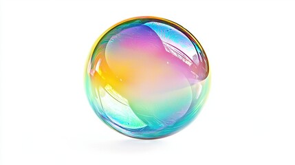   A rainbow-colored object on white background with reflection in glass