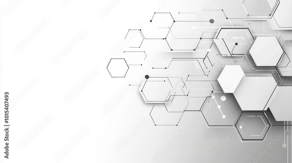 Poster a 3d hexagon blocks white abstract background. a conceptual sci-fi hexagonal structure pattern minim
