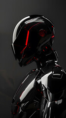 The modern cyberpunk robot showcases cuttingedge engineering and innovation, clad in sleek black armor with striking red lights, blending tech and style into a futuristic design