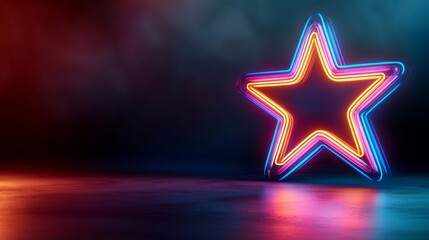 Illustration showing neon stars. Background with futuristic best reviews. Stock illustration.