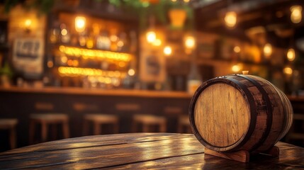 Bokeh light along a wooden barrel, Stock